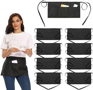 Waitress Aprons with 3 Pockets Waist Aprons for Women Men Commercial 12 Pack