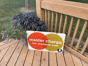1978 Master Charge Card SIGN Metal Large Double Sided Original RARE GAS STATION