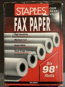 Staples Thermal Fax Paper Rolls 8 1/2&#034; x 98&#039;, 1/2&#034; Core  4 rolls in box