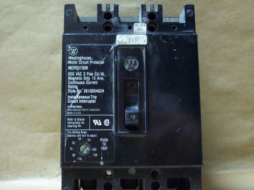 Cutler hammer molded case circuit breaker 15a 600vac 3p mcp03150r used &lt;859er23 for sale