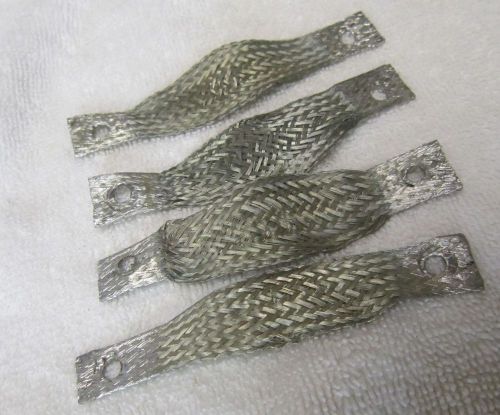 FOUR 4&#034; TINNED COPPER BRAIDED GROUND STRAPS (4) WITH BRAIDED ENDS