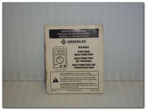 Greenlee 93-602 93602 digital testing multimeter instruction manual - original for sale