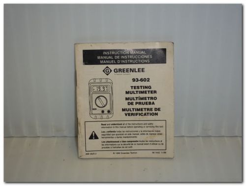 GREENLEE 93-602 93602 DIGITAL TESTING MULTIMETER INSTRUCTION MANUAL - ORIGINAL