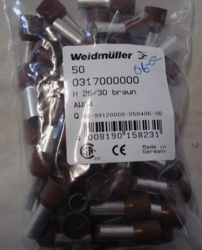 WEIDMULLER 031700000 FERRULE,CABLE END,12/12 4AWG,BROWN,H 25/30 BRAUN (LOT OF 50
