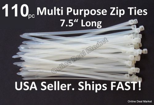 110 Pc WHITE  7.5&#034; Plastic Zip tie CABLES Electrical Wire Wrap Fastener Nylon