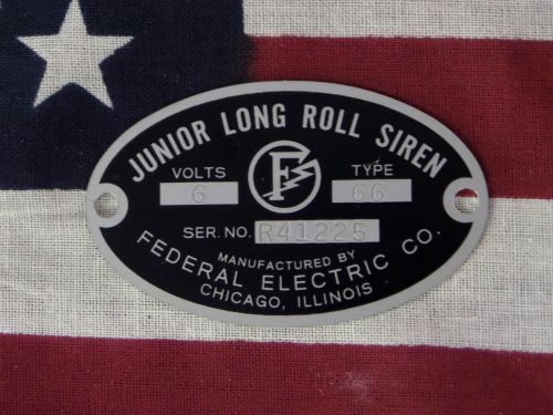 Federal Electric Co. Junior Long Roll Model 28 / 78 Replacement Badge 6 or 12 V.