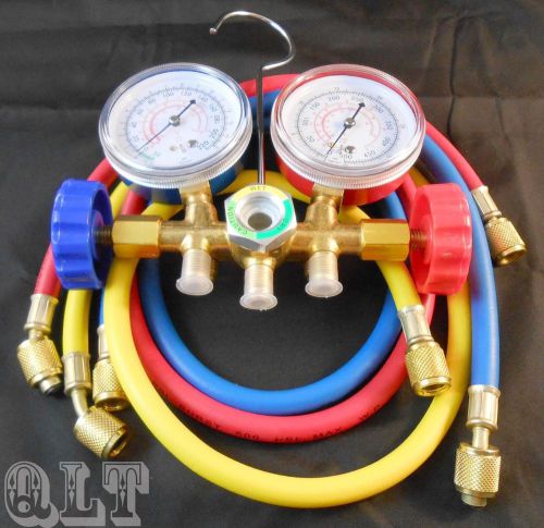 New r12 r22 r502 a/c diagnostic manifold gauge kit w/3 color 36&#034; charging hoses for sale