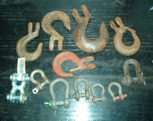 cable slip hooks and shackle clevis assortment, mostly USA