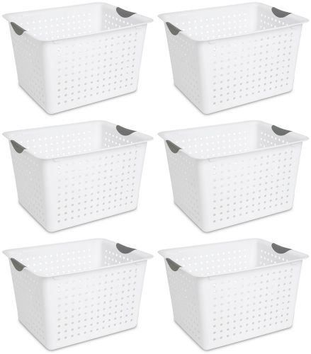 6) sterilite 16288006 deep ultra plastic storage bin organizer baskets - white for sale