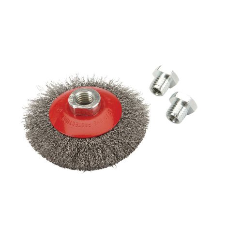 4&#034; crimped beveled wire brush, 5/8&#034; arbo,r 12,500 rpm maximum, carbon steel wire for sale