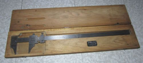 Vintage Tumico 75-18 Machinist Caliper Tool 18&#034; Wood Case Tubular Micrometer Co.