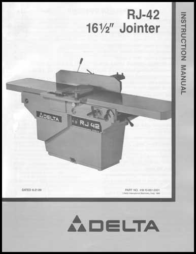 Delta RJ-42 Jointer Instruction Manual 16 &amp; 1/2 Inch
