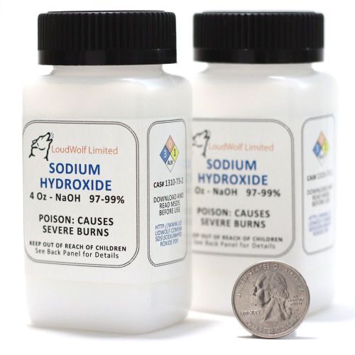 Sodium hydroxide -lye -caustic soda naoh 99.8 % pure 8 ounces in 2 bottles usa for sale