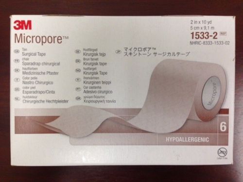 3M Micropore surgical tan tape 2&#034; x 10 yards  6/bx #1533-2 New in sealed box!