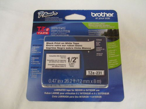 Brother TZ231 TZe231 12mm 1/2&#034; inch black on white TZ P-Touch tape New NIP