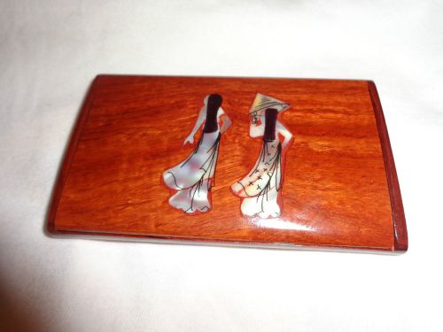 Business Card Holder Wallet Size Wood and Mother of Pearl Inlay DELICATE