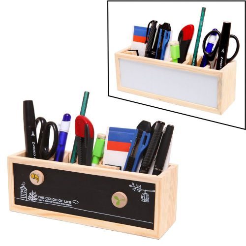 Wooden Desk Organizer Pen Holder Office Home Supplies Chalk &amp; Dry Erase Boards