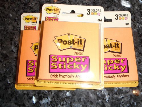NWT Post-it notes super sticky 3 pkgs of 3 pads orange yellow pink