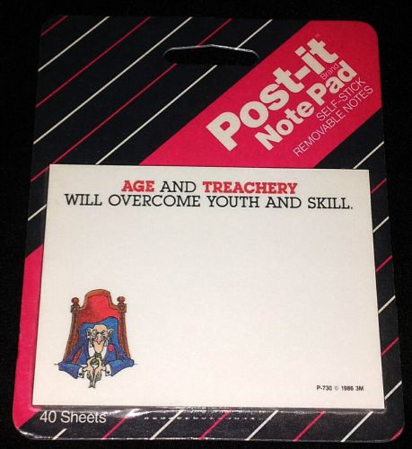 NEW! VINTAGE 1986 3M POST-IT NOTES &#034;AGE AND TREACHERY&#034; MADE IN U.S.A. 40 SHEETS