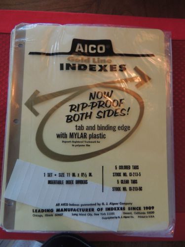 5 Sealed Packages of Aico Gold Line 5 clear Tabs Binder Indexes Aigner co.mylar