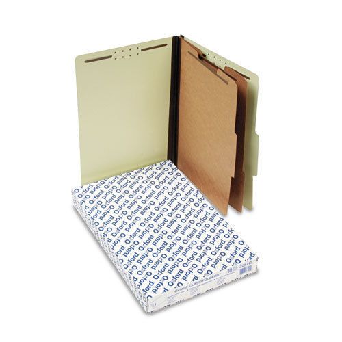 Pressboard classification folders, legal, 2 dividers, light green, 10/box for sale