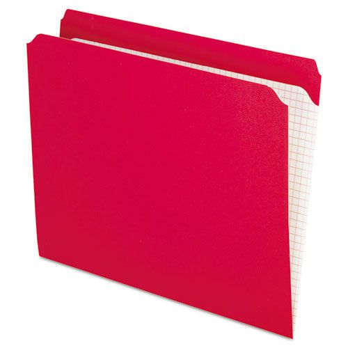 Reinforced Top Tab File Folders, Straight Cut, Letter, Red, 100/Box