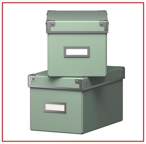 2X IKEA Green Storage Boxes KASSETT Box with lid included label holder 16X26X15H