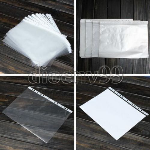 100x clear plastic a4 paper folder punched punch pocket filing sleeve wallet new for sale