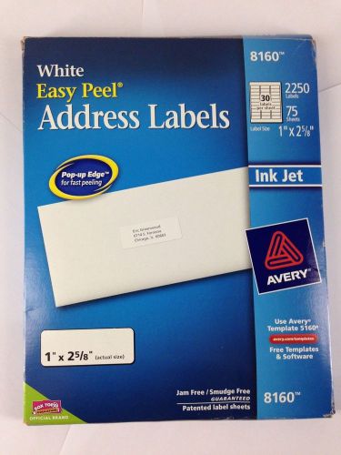 AVERY 8160 White Easy Peel Address Labels 2250 Labels 75 Sheets OPEN BOX