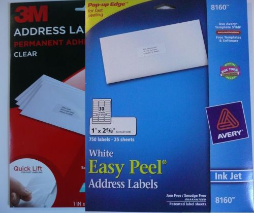 1 New 3M and 1 NEW AVERY Address Labels, 1&#034;x2 5/8&#034; 750 per pack