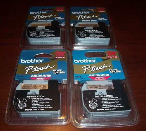 Lot of 4 BROTHER P-TOUCH Tape 1/2&#034; Black on Silver M-931 12mm