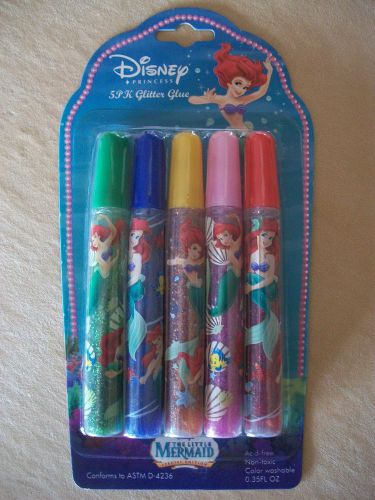 Disney Princess Set Of 5 Little Mermaid Glitter Glue Pens, BRAND NEW IN PACKAGE!