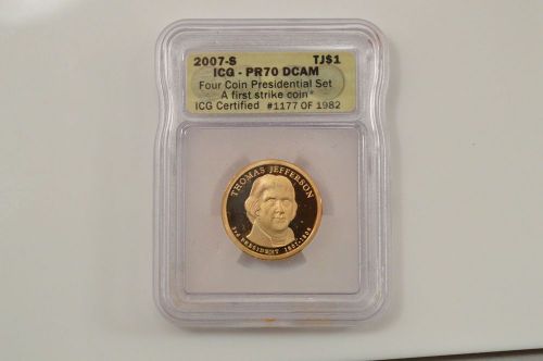 2007 S Thomas Jefferson Presidential One Gold Dollar Proof- ICG PR70 DCAM RARE