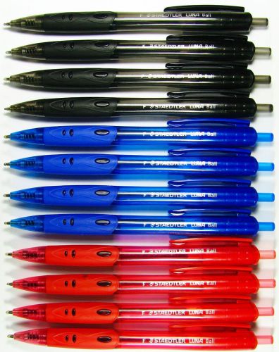 Staedtler 12 pens blue / black / red ink  barrel luna  ball point pen 0.7mm. for sale
