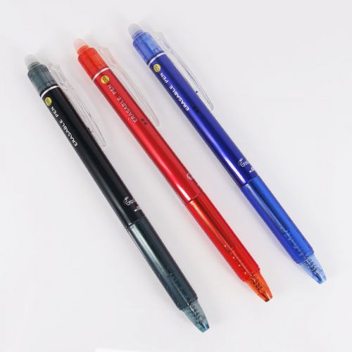 3 pens retractable 0.5mm erasable ball point pen blue red black colour low price for sale