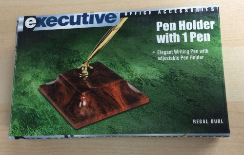 NEW - Executive Pen &amp; Adjustable Funnel Holder - Pen Holder W/1 Pen - Regal Burl