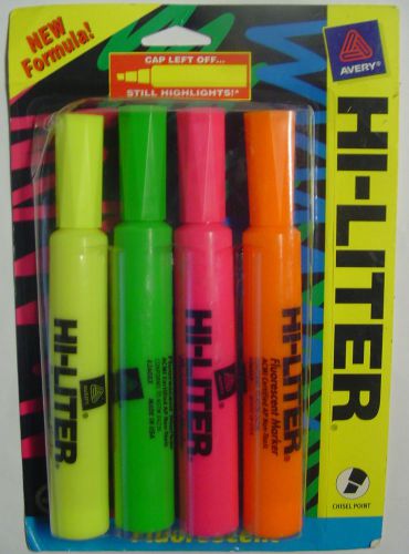 New - 4 Pack of Avery Fluorescent Chisel Point Highlighters - 4570-29