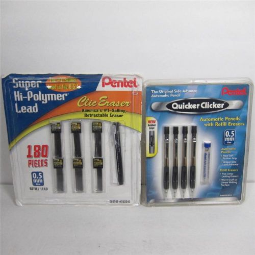 4 Pentel Quicker Clicker Mechanical pencils w. 180 pcs lead &amp; Clic eraser. New