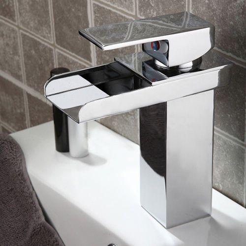 Modern Waterfall Bathroom Sink Faucet Tap in Chrome Finished Free Shipping