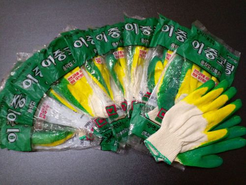 Lot of 10pairs size l - rubber latex double coated knit work gloves green for sale