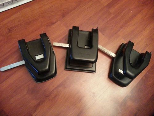 SET OF 3 TWO HOLE PAPER PUNCHES GREAT USED WORKING PIECES FAST CALC SHIPPING
