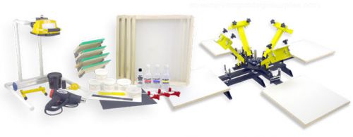 Silk screenprinting press 4 color 4 station heat gun exposure unit equipment kit for sale