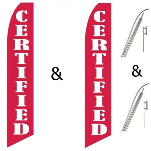 2 Swooper Flag Pole Kits Certified Red With Large White Letters