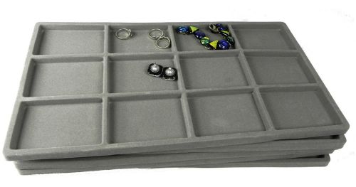 6-12 Compartment Gray Tray Inserts  Display Jewelry Flocked 12 section