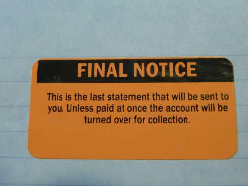 FINAL NOTICE PAST DUE 1&#034; x 2&#034; FLUO PINK (20 labels) invoice stickers collection