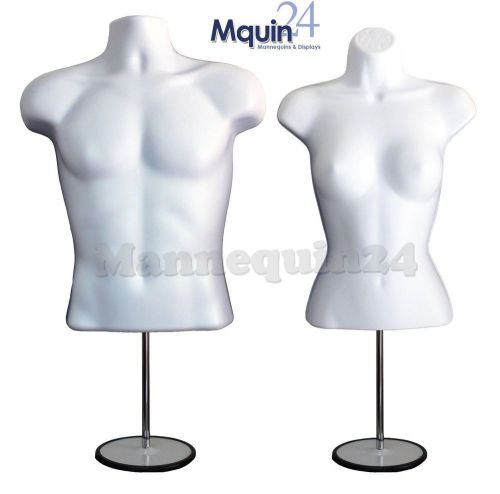 Male &amp; Female Torso Mannequin Forms White with Metal Stand and Hook for Hanging