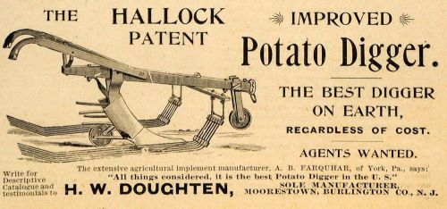 1893 Ad H. W. Doughten Hallock Potato Digger Farming Equipment Agricultural AAG1