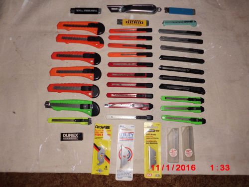 Lot Of 32  Utility Knife Box Cutter Snap Off Lock Razor Blade plus xtra blades