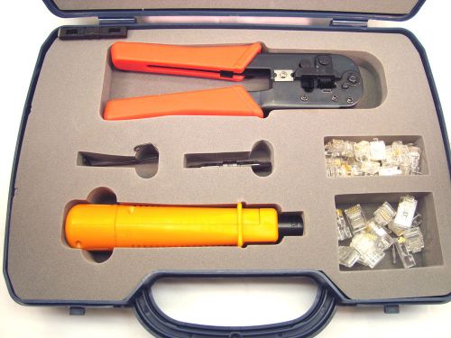NULINE Data Comm HT-2568E, 6Pc Tool Kit, Crimping Tool, Punch Down Blades, Plugs