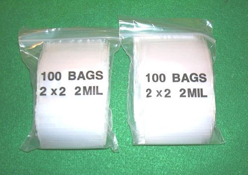 200  2.0&#034; x 2.0&#034;  Clear Zip Lock Storage Bags  2 Mil thick  Gems  Beads  Coins